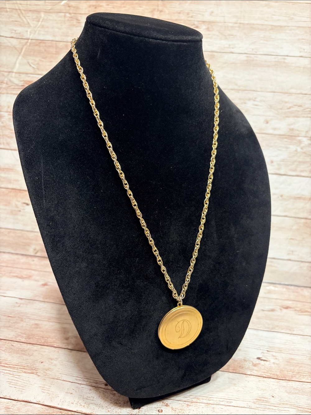 Antique Golden Monogram 'D' Medallion Locket Necklace